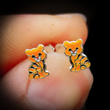 Childrens 925 Sterling Silver Tiger Stud Earrings