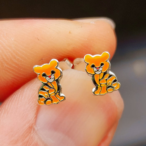 925 Sterling Silver Tiger Stud Earrings