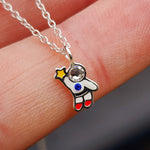 Childrens 925 Solid Sterling Silver & CZ Astronaut Necklace
