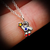 Childrens 925 Solid Sterling Silver & CZ Astronaut Necklace