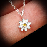 Childrens 925 Solid Sterling Silver & CZ Daisy Necklace