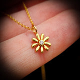 Childrens 925 Solid Sterling Silver & CZ Gold Flower Necklace