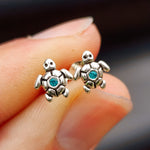 925 Sterling Silver & Turquoise CZ Turtle Stud Earrings