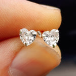 5mm Clear CZ & Solid 925 Sterling Silver Heart Stud Earrings