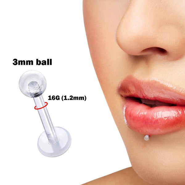 Clear Labret Lip Stud Transparent Piercing Retainer - 16G