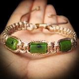 Nephrite Jade / Greenstone Cylinder Macrame Bracelet (TAN)