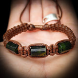 Dark Nephrite Jade / Greenstone Cylinder Macrame Bracelet (BROWN)