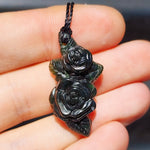 Dark Greenstone Roses Pendant Necklace