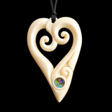 Double Koru Heart Bone Carving Pendant Necklace