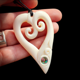 Double Koru Heart Bone Carving Pendant Necklace - NZ Maori Inspired