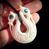 Double Manaia Bone Carving Pendant Necklace - NZ Maori Inspired