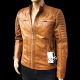 Dune Rider - Mens REAL Genuine Leather Jacket - Tan Ribbed