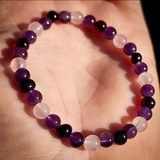 Elastic Gemstone Bracelet - Cherry Amber, Amethyst, Rose Quartz