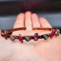 Electroformed Copper & Natural Raw Aquamarine with Raw Pink Tourmaline Bracelet