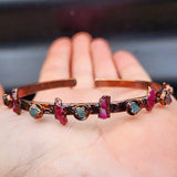Electroformed Copper & Natural Raw Aquamarine with Raw Pink Tourmaline Bracelet