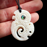Etched Manaia Bone Carving Pendant Necklace - NZ Maori Inspired