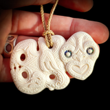 Etched Hei Tiki Bone Carving Pendant Necklace