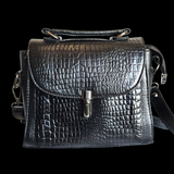 Genuine Leather Clutch Handbag - Black Crocodile