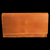 Genuine Leather Fold Over Purse - Tan