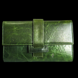 Genuine Leather Fold Over Purse - Vintage Green