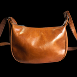 Genuine Leather Half Moon Hand Bag - Brown