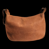 Genuine Leather Half Moon Hand Bag - Brown