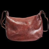 Genuine Leather Half Moon Hand Bag - Dark Brown