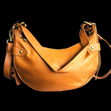 Genuine Leather Half Moon Hand Bag - Tan