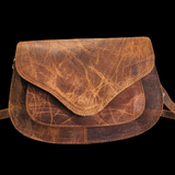 Genuine Leather Half Round Hand Bag - Vintage Brown