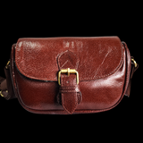 Genuine Leather Half Round Shoulder Handbag - Brown