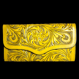 Genuine Leather Hand Tooled Yellow Purse