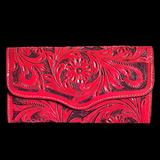 Genuine Leather Hand Tooled Red Purse
