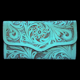 Genuine Leather Hand Tooled Turquoise Purse