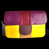 Genuine Leather Patchwork Shoulder Handbag - Multicolor