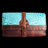 Genuine Leather Purse - Brown Blue Crocodile