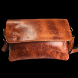 Genuine Leather Rectangle Shoulder Bag - Vintage Brown