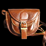 Genuine Leather Rounded Handbag - Brown