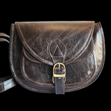 Genuine Leather Rounded Handbag - Chocolate Brown