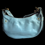 Genuine Leather Half Moon Handbag - Duck Egg
