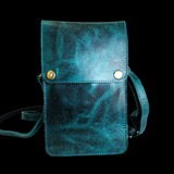 Genuine Leather Shoulder Purse - Aqua