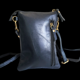 Genuine Leather Vertical Gypsy Shoulder Bag - Black