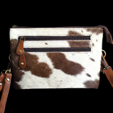 Genuine Leather & Cow Hair Shoulder Bag - Brown