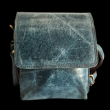 Genuine Leather Shoulder Bag - Grey Blue