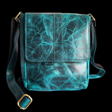 Genuine Leather Shoulder Bag - Aqua