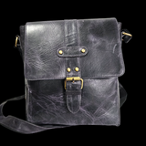 Genuine Leather Shoulder Bag - Vintage Dark Purple / Black