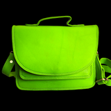 Genuine Large Leather Shoulder Hand Bag - Lime