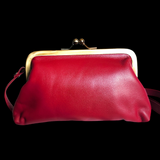 Genuine Leather Shoulder Purse - Pink & Brass
