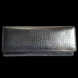 Genuine Leather Slim Purse - Black Crocodile