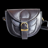 Genuine Leather Small Rounded Handbag - Black