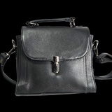 Genuine Leather Square Shoulder Hand Bag - Black